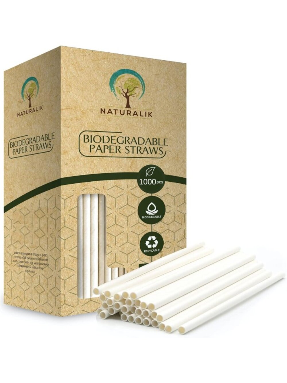 1000 Biodegradable White Paper Straws - Extra Durable, Eco-Friendly, Bulk